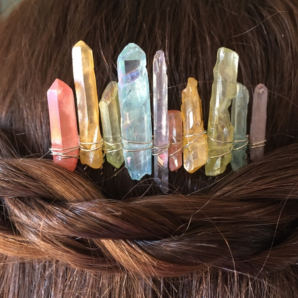 Handcrafted Rainbow Quartz Hair combs